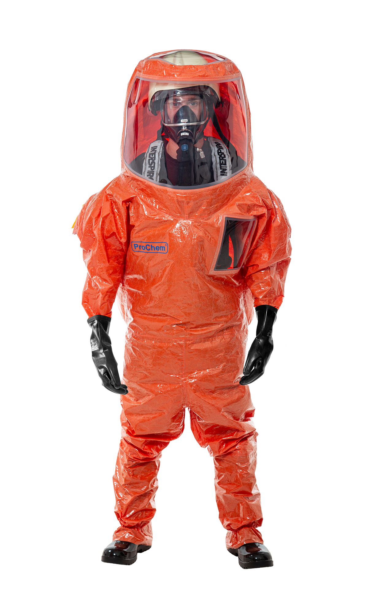 3S - ProChem V CLF A B F05 - Vollschutzanzug Typ 3 mit Visier und Butylhandschuhen (10, orange, XXL)