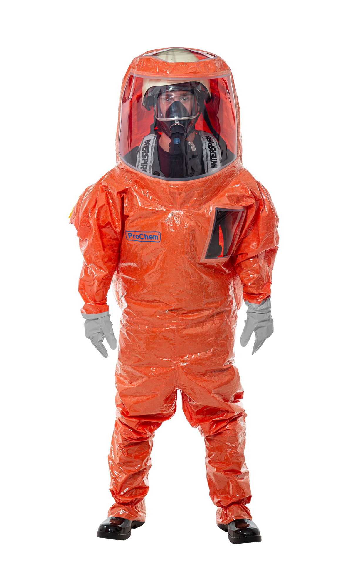 3S - ProChem V CLF A B F03 - Vollschutzanzug Typ 3 mit Visier und Kemblok-Handschuhen (10, orange, XXXL)