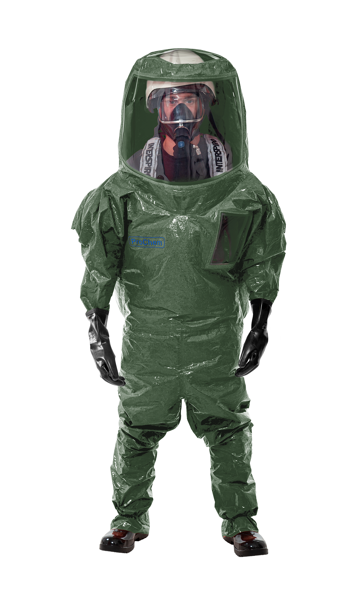 3S - ProChem V CLF A B F05 - Vollschutzanzug Typ 3 mit Visier und Butylhandschuhen (10, oliv, XXL)